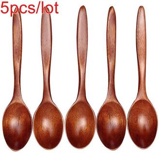 OEM Paquete De 5 Cucharas De Madera De Bamb&uacute; Para Cocina, Utensilios De Cocina, Cucharillas De Sopa Y Cucharillas De T&eacute;