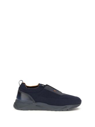 Santoni Navy Blue Stretch Sneakers