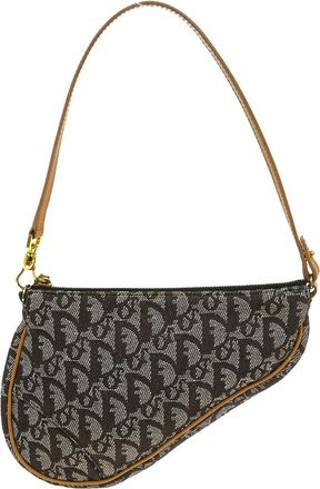 Dior Saddle Bag Oblique Canvas Brown Canvas Handbag (Pre-Owned)