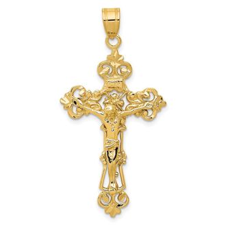 Diamond2Deal 10k Yellow Gold INRI Fleur De Lis Crucifix Pendant