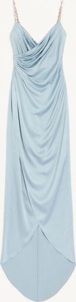Valentino Long Dress In Embroidered Cady Satin Woman AZURE/SILVER 38
