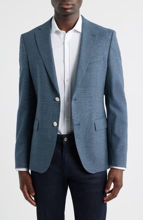 BOSS Hutson Slim Fit Micocheck Wool Blend Sport Coat in Dark Blue at Nordstrom, Size 42 Short