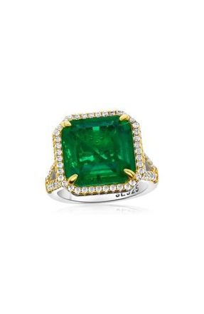 Suzy Levian Gala Cubic Zirconia Halo Engagement Ring in Green at Nordstrom Rack, Size 6