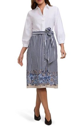 Foxcroft Esther Tie Waist Midi Shirtdress in Blue/White at Nordstrom, Size X-Large