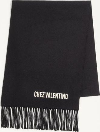 Valentino Garavani Sciarpa Con Ricamo Chez Valentino In Lana Uomo NERO/BURRO UNI