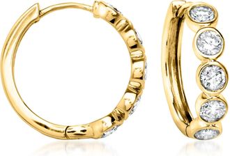 Ross-Simons Bezel-Set Lab-Grown Diamond Hoop Earrings in 18kt Gold Over Sterling