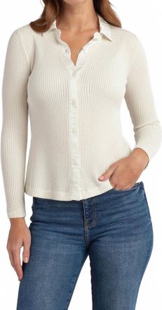 Red Haute Collared Button Down Top In Ivory