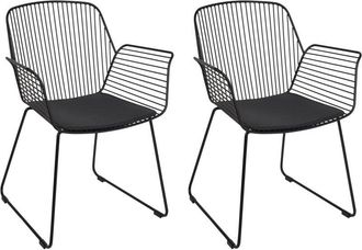 Beliani Set di 2 sedie da pranzo in metallo nero con schienale in filo di ferro e cuscini di seduta in ecopelle Appleton