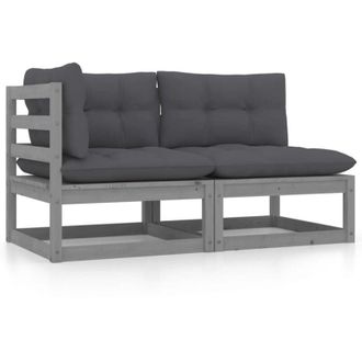 vidaXL Set Divani da Giardino 2 pz con Cuscini Grigio Massello di Pino - Vidaxl