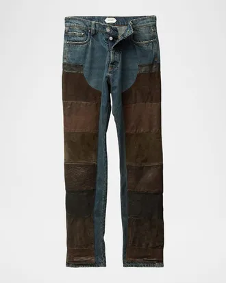 Versace Suede & Leather Patchwork Jeans