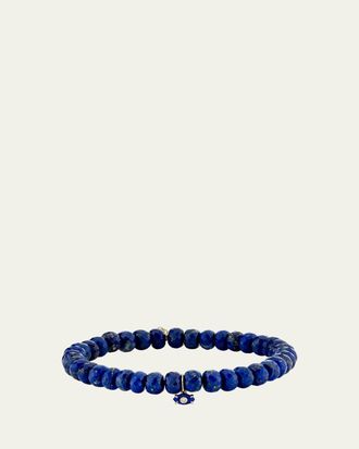 Sydney Evan 14K Yellow Gold Tiny Carved Lapis Evil Eye Charm on Lapis Rondelle Bracelet