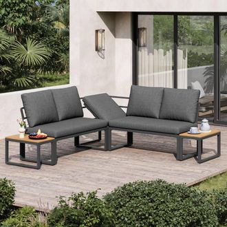 Matteo 4-5 Seater Grey Linen Weather-Resistant Garden Sofa & Lounge Set