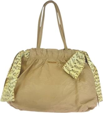 Prada Pre-owned Tote Bags, female, Beige, Size: ONE SIZE Pre-owned Leather Python Ribbon Tote Bag