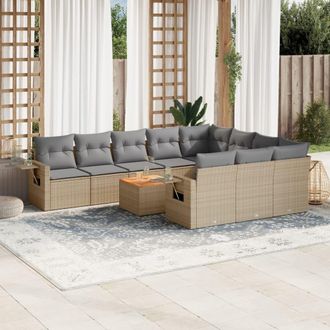 vidaXL Juego De Sof&aacute;s Jard&iacute;n Con Cojines Beige Mezcla 11 Pzas Rat&aacute;n Pe Vidaxl