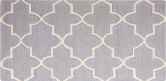 Beliani Beliani - Alfombra De Lana Gris 80 X 150 Cm Patr&oacute;n De Cuadrifolio Tr&eacute;bol Oriental Marroqu&iacute; Hecha A Mano Silvan