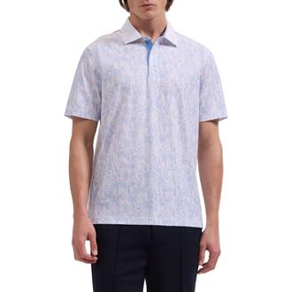 Bugatchi Valerian OoohCotton Watercolor Tropical Print Polo in Vista Blue at Nordstrom, Size Xxx-Large