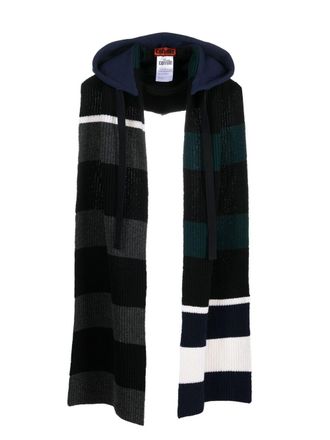 Colville stripe-pattern wool scarf hoodie - Blue