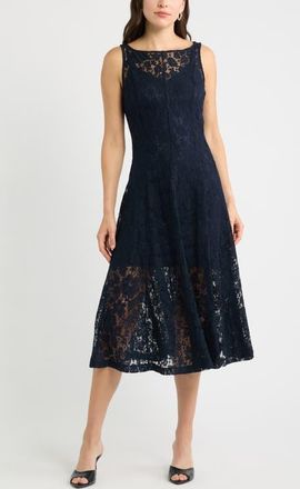 Chelsea28 Sleeveless Fit & Flare Lace Midi Dress in Navy Night at Nordstrom, Size Xx-Small