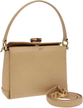 Gucci Pre-owned Handbags, female, Beige, Size: ONE SIZE Pre-owned Vintage convertible bamboo box crossbody bag