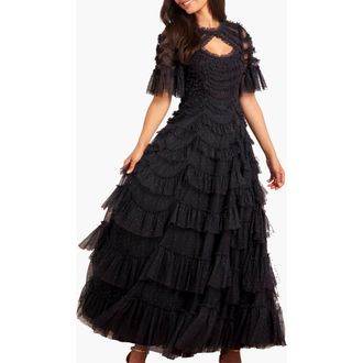 Needle & Thread Aviana Short Sleeve Gown in Graphite at Nordstrom, Size 10