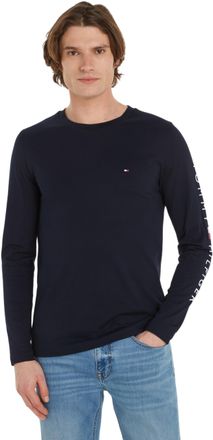 Tommy Hilfiger Men Tommy Logo Long-Sleeve T-Shirt Cotton, Blue (Desert Sky), M