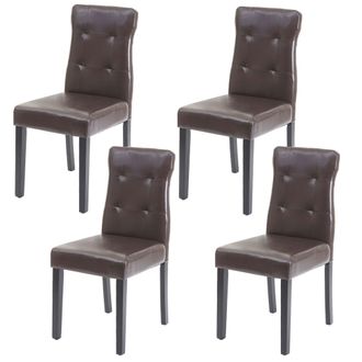 Hhg Nunca Usado] Juego De 4 Sillas De Comedor Hhg 984, Silla De Comedor, Certificado Mvg, Piel Sint&eacute;tica Marr&oacute;n, Patas Oscuras