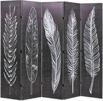 vidaXL Biombo Divisor Plegable 200x170 Cm Plumas Blanco Y Negro Vidaxl