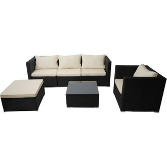 Hhg Set salotto giardino esterno salottino Brescia polyrattan acciaio nero con cuscini avorio