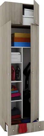 ebuy24 Vcm Gabinete De Escoba De Madera 6 Compartimentos Dimensiones: An. 70 X Al. 237 X T. 40 Cm Gabinete Para El Hogar Armario Multiusos Adjunto Con 2 Puer
