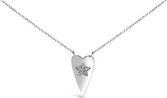 House of Brilliance 925 Sterling Silver Diamond Heart with Star Pendant Necklace
