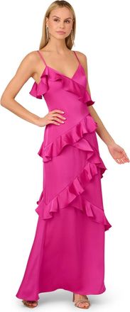 Adrianna Papell Womens Stretch Satin Long Dress - Pink - Size 10 UK