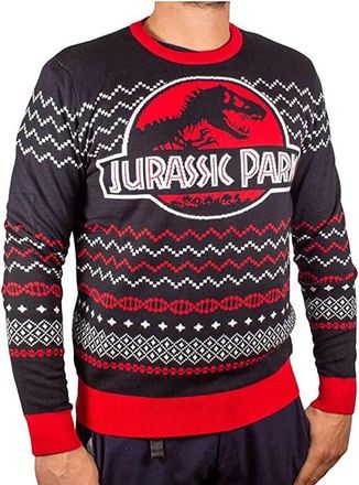 Jurassic Park Heren lelijk kersttrui met logo (Zwart, Rood)