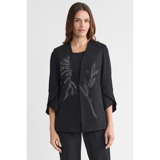 Ming Wang Heritage Embroidered Stretch Deco Crepe Jacket in Black at Nordstrom, Size X-Small P