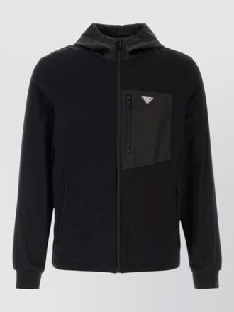Prada stretch cotton hooded sweatshirt chest pocket