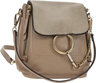 Chlo&eacute; Faye Backpack Leather And Suede Beige Suede Backpack Bag (Pre-Owned)