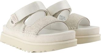 UGG Womens Goldenstar Crackle Glide Sandals - Ugg Leather White Calfskin Shoes