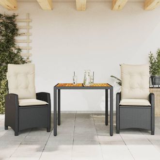 vidaXL Vidaxl - Set Comedor De Jard&iacute;n 3 Pzas Con Cojines Rat&aacute;n Sint&eacute;tico Negro