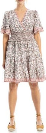 Max Studio Short Sleeve Tiered Crepe Dress in Ivory/Red at Nordstrom Rack, Size X-Small