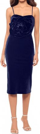 Betsy & Adam Womens Velvet Rosette Sheath Dress In Blue