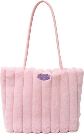 Generic Womens Plush Bags Casual Stripe Furry Tote Bag Portable Large Capacity Plush Shoulder Magnetic Button Solid Color Commuting Handbag Women(Pink)