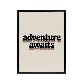 Artery8 Adventure Awaits Retro Rainbow Font Typography Framed Canvas Art Print in Beige | Size: W24 x H32