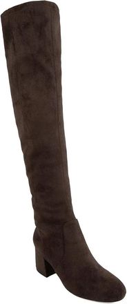 SUGAR Ollie Boots Womens Brown Suede Block Heel Over The Knee LION542