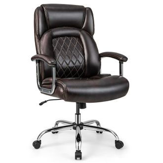 Costway Costway 227kg Leather Office Chair Adjustable Big & Tall Executive Chair-Coffee in Brown