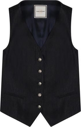 Tagliatore Gracie Mouwloze V-hals Vest - Dames - Gillet - Blauw - L - Linnen - Kostuums