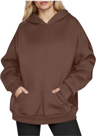 Generic Womens Oversized Hoodie Lightweight Fleece Lined with Pockets Long Sleeve Solid Colour Pull On Sweatshirts Loose Fit Casual Hooded Tops Shirts for Lad