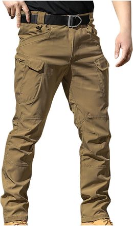 Generic Mens Cargo Trousers Multiple Zipped Pockets Work Pants Regular Fit Straight Leg Tactical Military Combat Trousers Plain Outdoor Camping Casual Cargo P