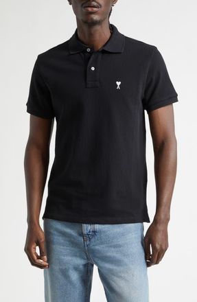 Ami Ami de Coeur Embroidered Cotton Piqu&eacute; Polo in Noir/Blanc Creme at Nordstrom, Size X-Large