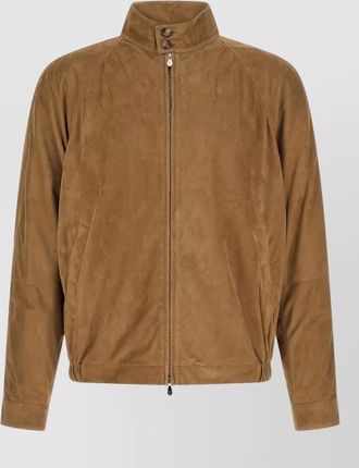 Brunello Cucinelli suede jacket buttoned collar elasticated hem