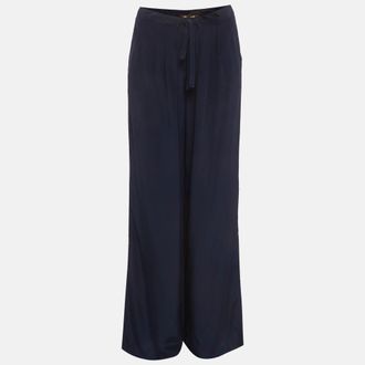 Roberto Cavalli Navy Blue Silk Loose Fit Trousers