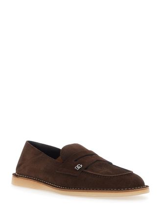 Dolce & Gabbana Mens Loafers Florio Brown Suede Calf Leather